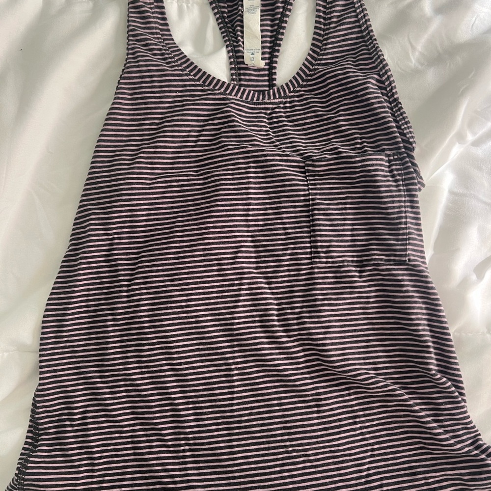 Lululemon Athletica Pink and Black Striped Tank